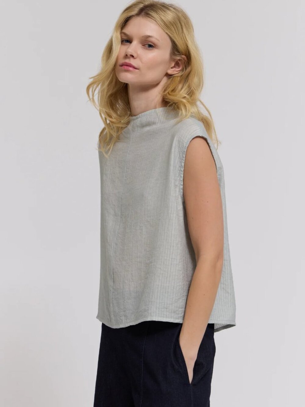 Mock Neck Loose Fit Textured Top